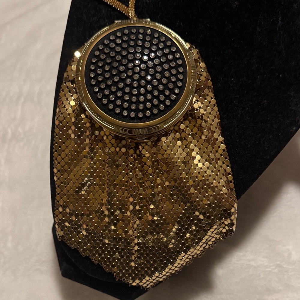 Gold Mesh & Rhinestones Compact Wristlet Purse